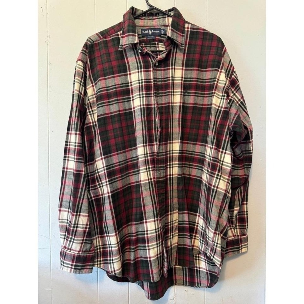 Ralph Lauren Blaire Plaid Shirt Mens Large Red‎ Green Flannel Cotton Button Down